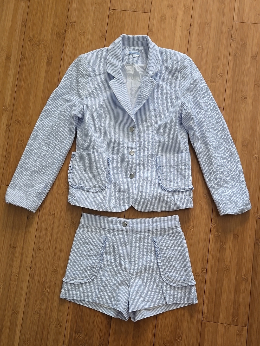 Jacadi Light Blue Seersucker Blazer and Shorts Set - 10/12